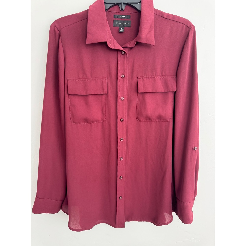 Olivia Investments Burgundy Long Sleeve Button Down Shirt -‎ Career